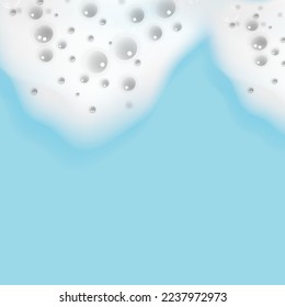 Bath blue foam isolated on transparent background. Shampoo bubbles texture.Sparkling shampoo and bath lather vector illustration.