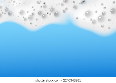Espuma azul baño aislada en un fondo claro. La textura de burbujas de champú.Ilustración vectorial de champú y bañera.