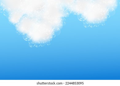 Espuma azul baño aislada en un fondo claro. La textura de burbujas de champú.Ilustración vectorial de champú y bañera.