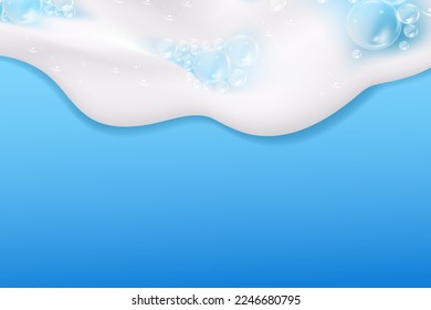 Espuma azul baño aislada en un fondo claro. La textura de burbujas de champú.Ilustración vectorial de champú y bañera.