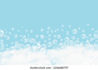 Espuma azul baño aislada en un fondo claro. La textura de burbujas de champú.Ilustración vectorial de champú y bañera.