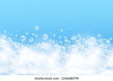 Bath  blue foam isolated on a light background. Shampoo bubbles texture.Shampoo and bath lather vector illustration.