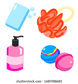 Bath and body set: soap, loofah, soap, bathbombs