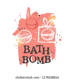 Bath bomb concept design. Hand drawn vector illustration. Can be used for organic shop, heathcare, spa, aromatherapy, handmade cosmetic, logo, sticker, label, gift, icon.