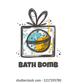 Bath bomb concept design. Hand drawn vector illustration. Can be used for organic shop, heathcare, spa, aromatherapy, handmade cosmetic, logo, sticker, label, gift, icon.