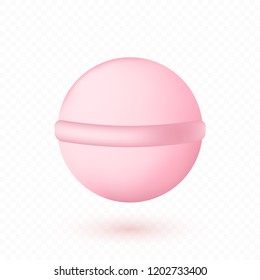 Bath bomb isolated on transparent background. Pink cosmetic spa ball with shadow. Realistic style. Vector illustration.