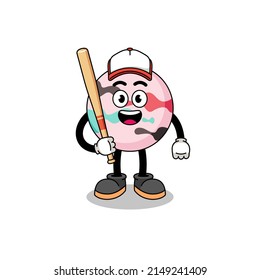 caricatura de mascota de la bomba de baño como jugador de béisbol, diseño de personajes
