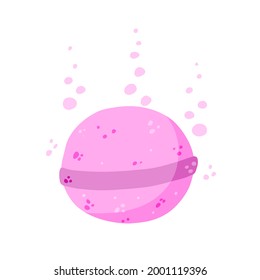 Bath bomb. Soap bubbles. Pink Bathroom Natural cosmetics for relaxation. Flat cartoon illusration