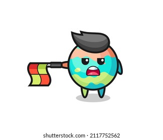 bath bombs character as line judge hold the flag straight horizontally , cute style design for t shirt, sticker, logo element