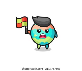 bath bombs character as line judge putting the flag up , cute style design for t shirt, sticker, logo element