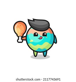 bath bombs cute mascot is eating a fried chicken , cute style design for t shirt, sticker, logo element