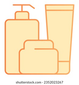 Botellas de baño icono plano. Iconos de loción, crema y gel de naranja a la moda de estilo plano. Después del cuidado de la ducha diseño de gradiente, diseñado para web y aplicación. Eps 10