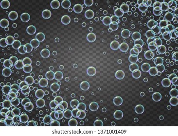 Bath bubble. Detergent soap foam and suds for bathtub. Shampoo. Bright fizz and splash. Realistic water frame and border. 3d vector illustration invite. Isolated colorful liquid bath bubble.