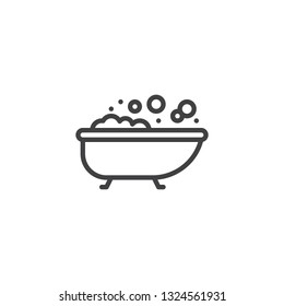 Bath with bubbles line icon. linear style sign for mobile concept and web design. Bathtub outline vector icon. Symbol, logo illustration. Pixel perfect vector graphics