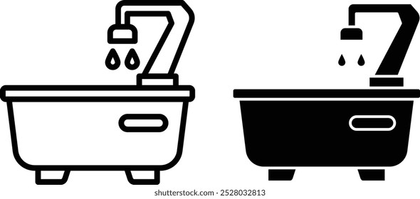 Icono de cubo de baño o diseño de logotipo Ilustración vectorial de símbolo de signo aislado. Una colección de iconos de vectores de estilo de línea negra de alta calidad