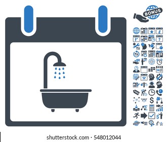 Bath Calendar Day icon with bonus calendar and time management clip art. Vector illustration style is flat iconic symbols, smooth blue, white background.