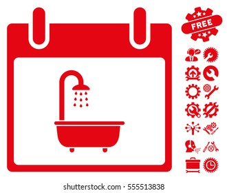 Bath Calendar Day icon with bonus settings images. Vector illustration style is flat iconic symbols, red, white background.