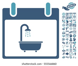Bath Calendar Day pictograph with bonus calendar and time management pictograms. Vector illustration style is flat iconic symbols, cyan and blue, white background.