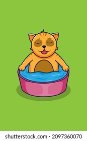 Bath cat cartoon art illustration