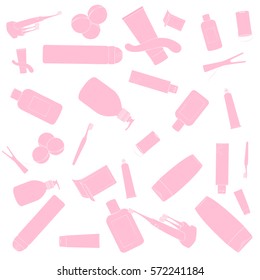 Bath cosmetics pattern. Pink images, white background