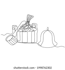 Bath Day. Bath accessories. Solid line. Vector illustration drawn with a single line.