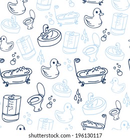 Bath. Doodle Style. Bathroom Seamless Background