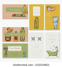 Bath doodle vector illustration. Hand draw set of home bathroom hygiene accessories. Sketch icons for hotels, plumbing and cosmetics stores