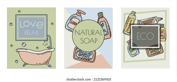 Ilustración vectorial del doodle de baño. Carteles dibujados a mano de accesorios de higiene para el baño de casa. Iconos de esbozo para hoteles, fontanería y tiendas de cosméticos