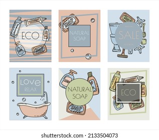 Ilustración vectorial del doodle de baño. Carteles dibujados a mano de accesorios de higiene para el baño de casa. Iconos de esbozo para hoteles, fontanería y tiendas de cosméticos