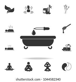 bath and a drop of oil with a pipette icon. Detailed set of SPA icons. Premium quality graphic design. One of the collection icons for websites, web design, mobile app on white background