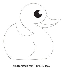 Bath duck colorless cartoon. Outlined illustration with thin line black stroke