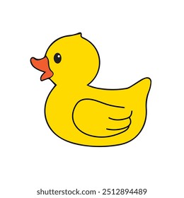 Bath duck cute yellow vector illustration, bathing duck toy flat icon.