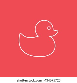 Bath Duck Line Icon On Red Background