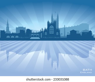 Bath England skyline with reflection in water