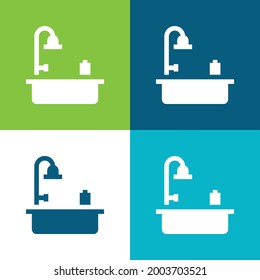 Bath Flat four color minimal icon set