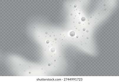 Bath foam or beer foam with bubblies isolated on transparent background. Shampoo bubbles texture White soap froth texture with bubbles. Vector