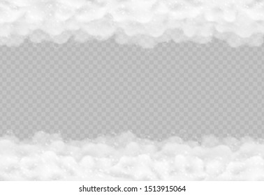 Bath foam border isolated on transparent background. Realistic sparkling shampoo bubbles and soap lather vector illustration.