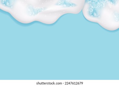 Espuma de baño aislada sobre fondo azul. La textura de burbujas de champú.Ilustración vectorial de champú y bañera.