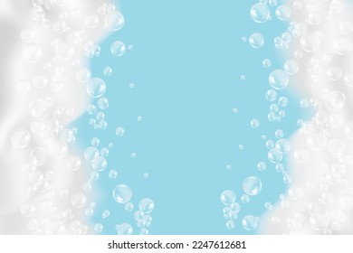 Bath foam isolated on ablue background. Shampoo bubbles texture.Shampoo and bath lather vector illustration.
