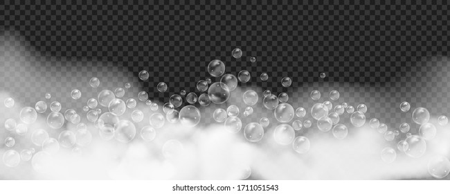 Bath foam isolated on  black background. Shampoo bubbles texture.Sparkling shampoo and bath lather vector illustration.