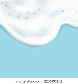 Bath foam isolated on blue background. Shampoo bubbles texture.Shampoo and bath lather vector illustration.