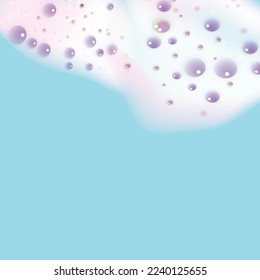 Bath foam isolated on blue background. Shampoo bubbles texture.Sparkling shampoo and bath lather vector illustration.