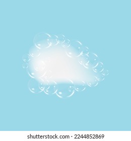 Bath foam isolated on blue background. Shampoo bubbles texture.Sparkling shampoo and bath lather vector illustration.
