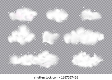 Bath foam isolated on checkered  transparent background. Shampoo bubbles texture.Sparkling  shampoo and bath lather. Vector illustration.
