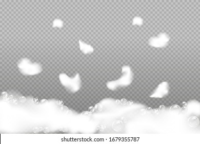 Bath foam isolated on transparent background. Shampoo bubbles texture.Sparkling shampoo and bath lather vector illustration.