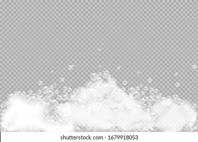 Bath foam isolated on transparent background. Shampoo bubbles texture.Sparkling shampoo and bath vector illustration.