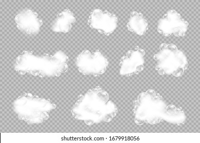 Bath foam isolated on transparent background. Shampoo bubbles texture.Sparkling shampoo and bath vector illustration.