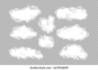 Bath foam isolated on transparent background. Shampoo bubbles texture.Sparkling shampoo and bath vector illustration.