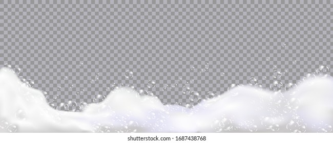 Bath foam isolated on transparent background. Shampoo bubbles texture.Sparkling shampoo and bath lather vector illustration.