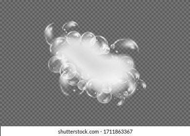 Bath foam isolated on transparent background. Shampoo bubbles texture.Sparkling shampoo and bath lather vector illustration.